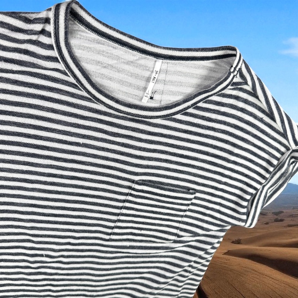 3rd Malt Top Women L Striped Sailor Resort Knit Pocket Beach Button Back Sailing